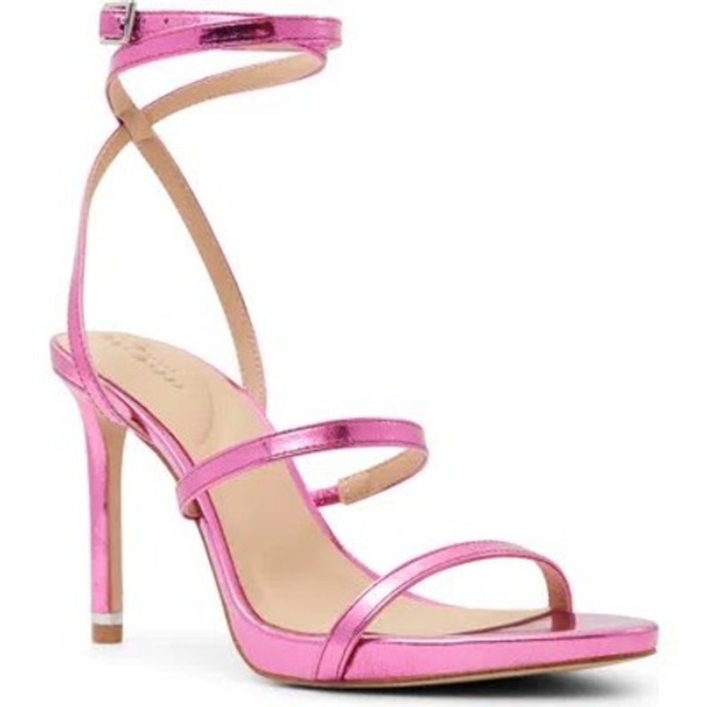 New Ted Baker London Sophia Ankle Strap Sandal in Metallic Pink Size 8.5